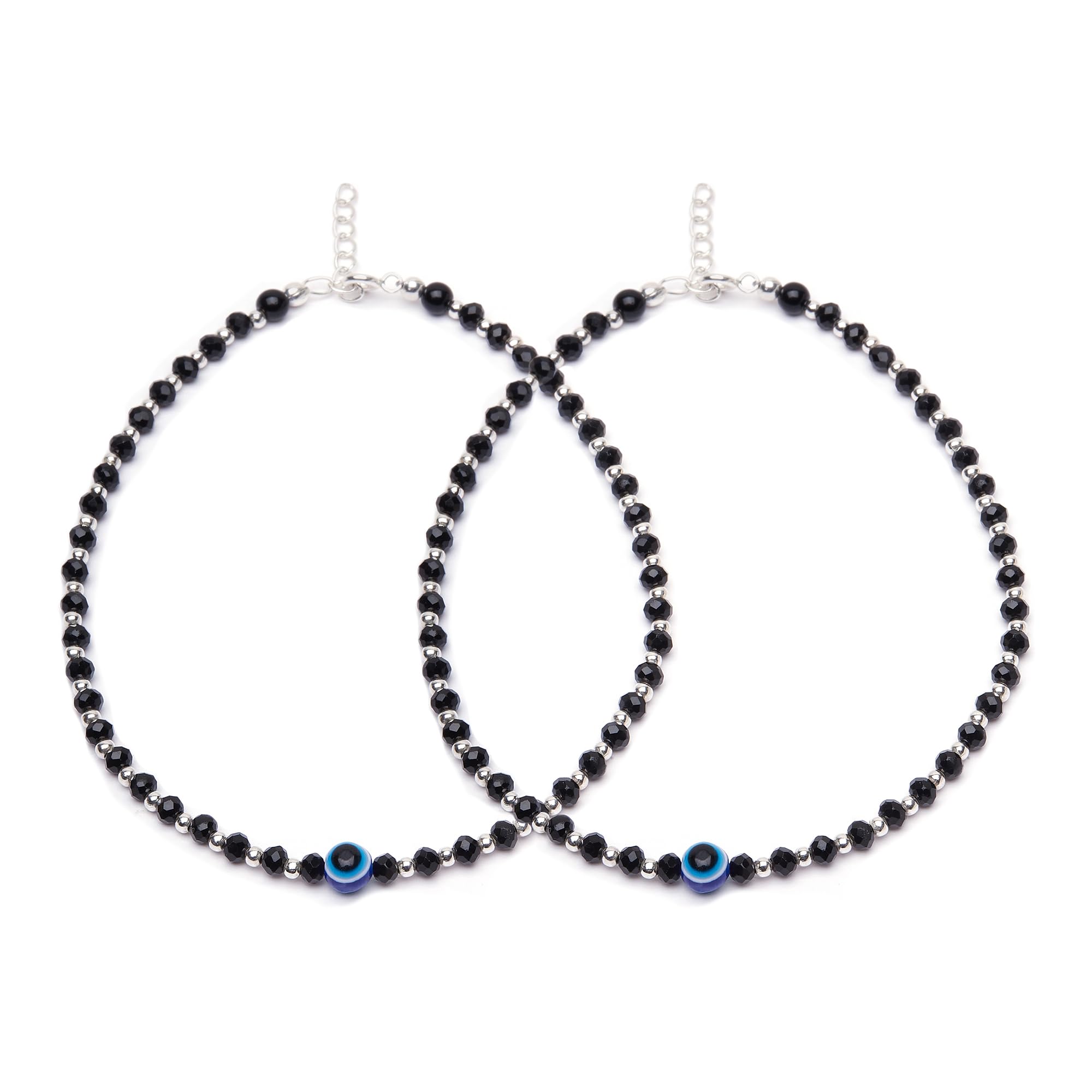 ZAVYA 925 Sterling Silver Evil Eye Adjustable Rhodium Plated Beaded Anklet (Pair) | Gift for Women & Girls | With Certificate of Authenticity & 925 Hallmark (B0BJ2R2W97) Amazon Price History, Amazon Price Tracker
