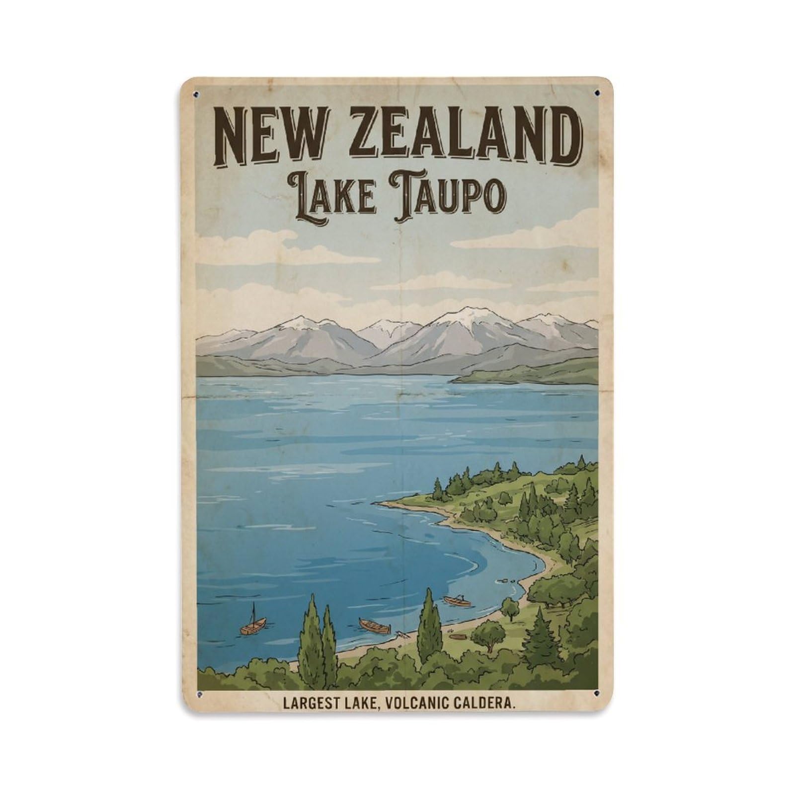 Gead 8X12inch Style Vintage Travel New Zealand Lake Taupo Metal Tin Sign