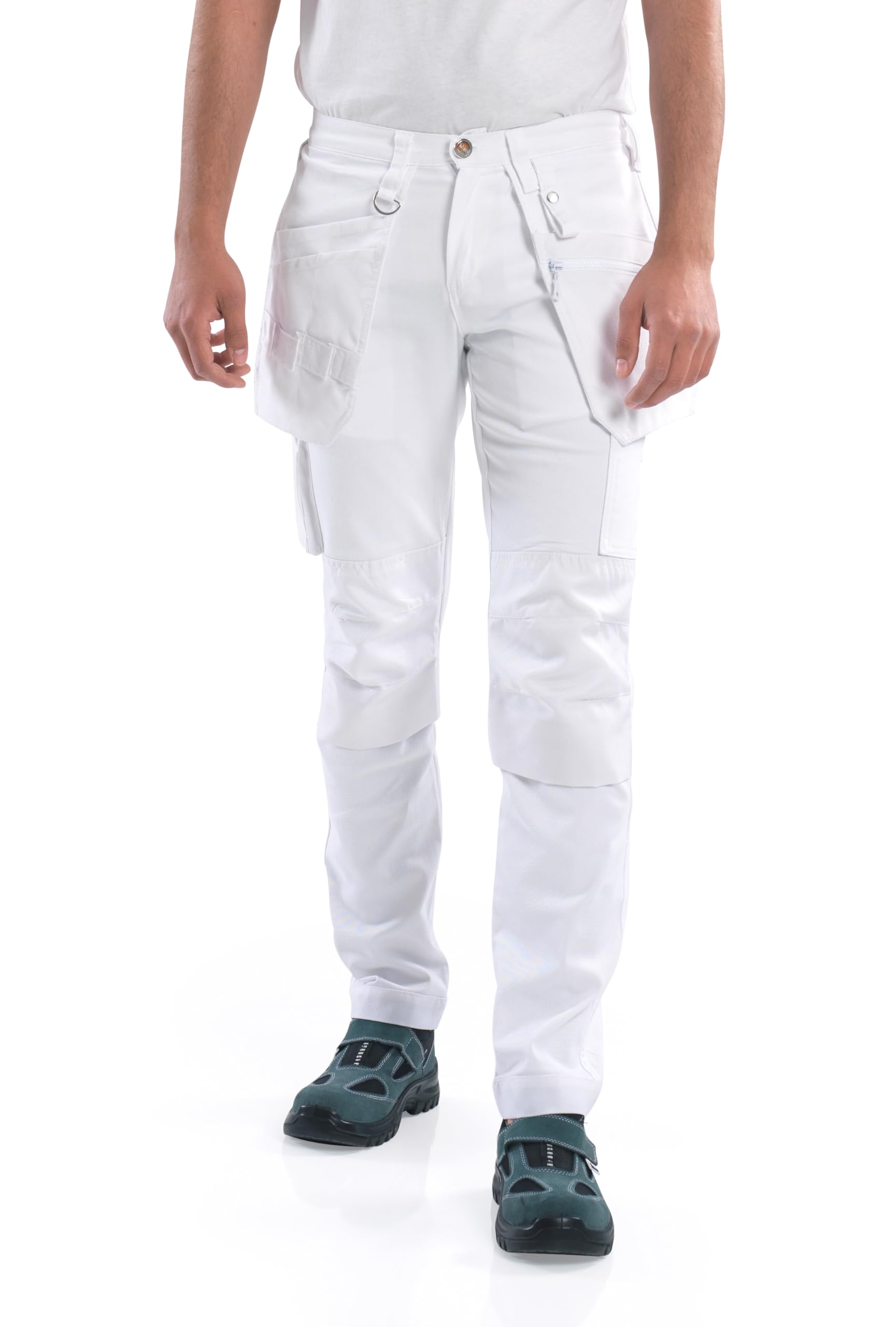 Bitco BTC14W Stretch White Men Painter Pants Plaster Pants Water and Oil Repellent Knee Pad Pockets Reinforced with Cordura®