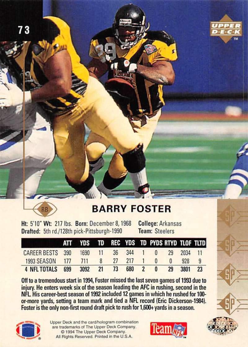 Amazon.com: 1994 SP Football #73 Barry Foster Pittsburgh Steelers