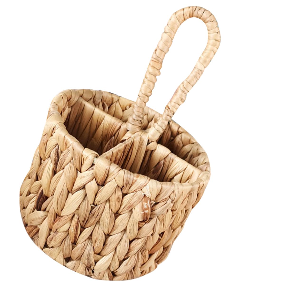 Zerodeko Cesto Intrecciato Floreale Multiuso in Materiale Naturale Porta Posate e Oggetti con Manico Decorazione Elegante per Casa e Cucina