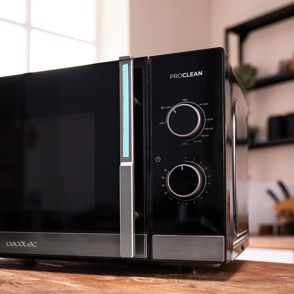 Cecotec Micro-ondes Mécanique avec Grill de 23L Proclean 4120. 800W et 1000W de Grill, Cuisson Uniforme, 8 Niveaux de Puissance, Fonction Décongélation, Minuterie 35mins, Plateau Tournant 285mm