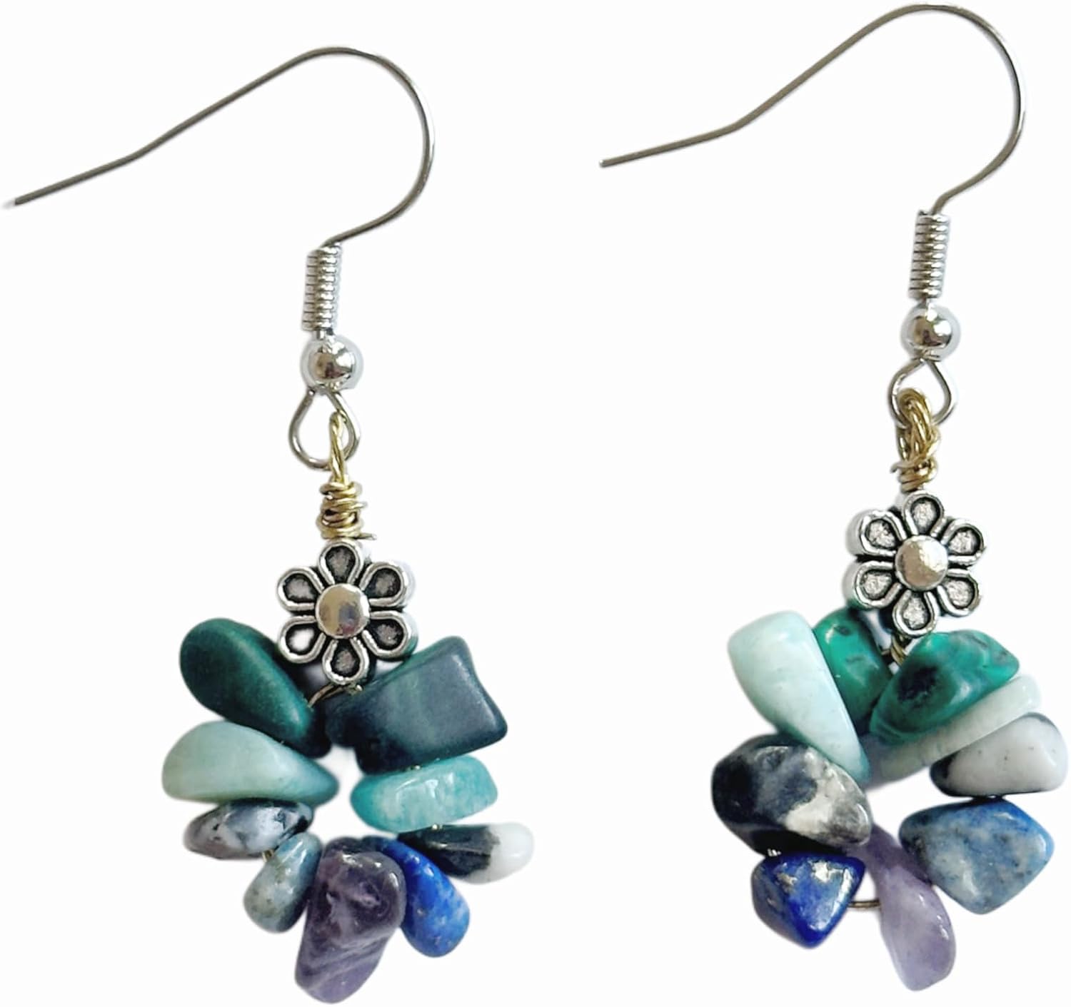 Handmade boho gemstone earrings for women with Amethyst Amazonite Malachite