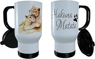 Lion & Baby Travel Mug, Personalised Lion Travel Mug, Thermos Tea Mug, Baby Lion Thermos Mug, Gift For Lion Lover, Lion Gift, Lion Mug