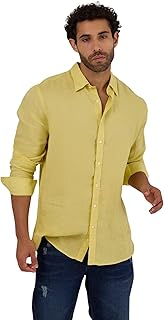 Dalydress Men's Casual Long Sleeve Linen Shirt, Lemon Grass, XL