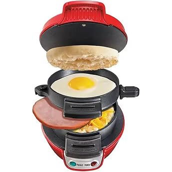 Commercial burger press machine dual breakfast sandwich maker with removable and washable non-stick coating ready in 5 minutes for making a burger sandwich panini