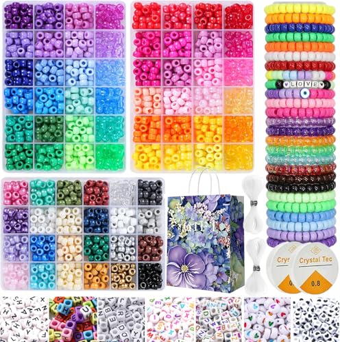 LYMOOR 3000 Pony Beads 1000 Buchstabenperlen 72 Farben Kandi Bunte Perlen für Armbänder 40m Elastische Kordel Perlen Zum Auffädeln DIY Halsketten Geschenk Freundschaftsarmbänder Selber Machen