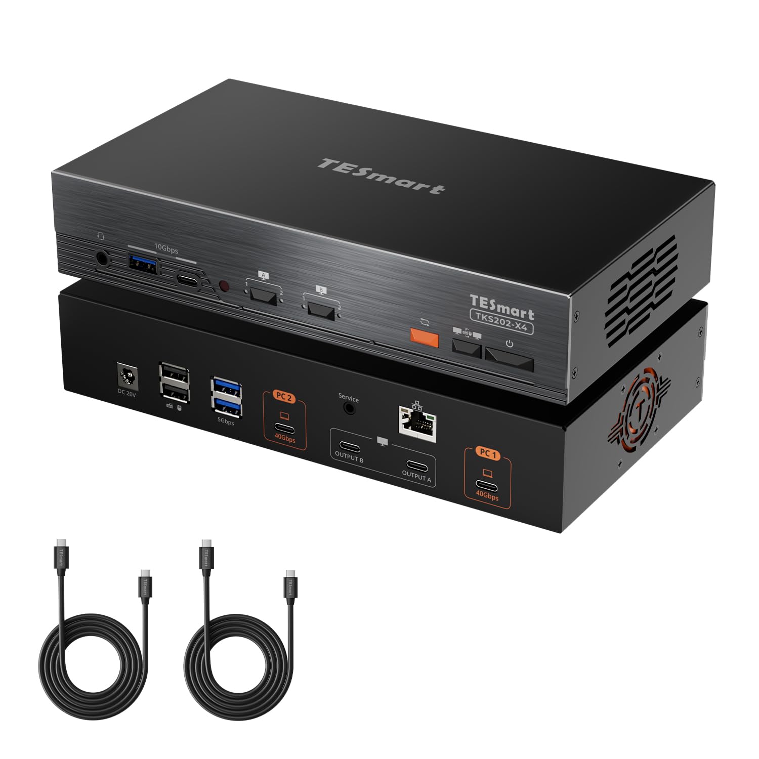 TESmart Commutateur KVM compatible TB4 2x2 5K@120Hz pour Apple Studio Display 2 PC 2 écran PD 60W 40 Gbps TB4 compatible,10Gbps USB 3.2 Gen,raccourci clavier,port LAN Gigabit
