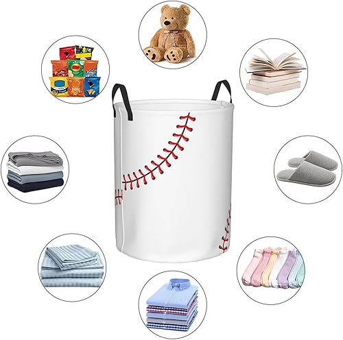 Miniatura 5 de Gbuzozie Cesta redonda de béisbol con costuras rojas, cesta de almacenamiento deportiva de béisbol, canasta organizadora de ropa, para el hogar,