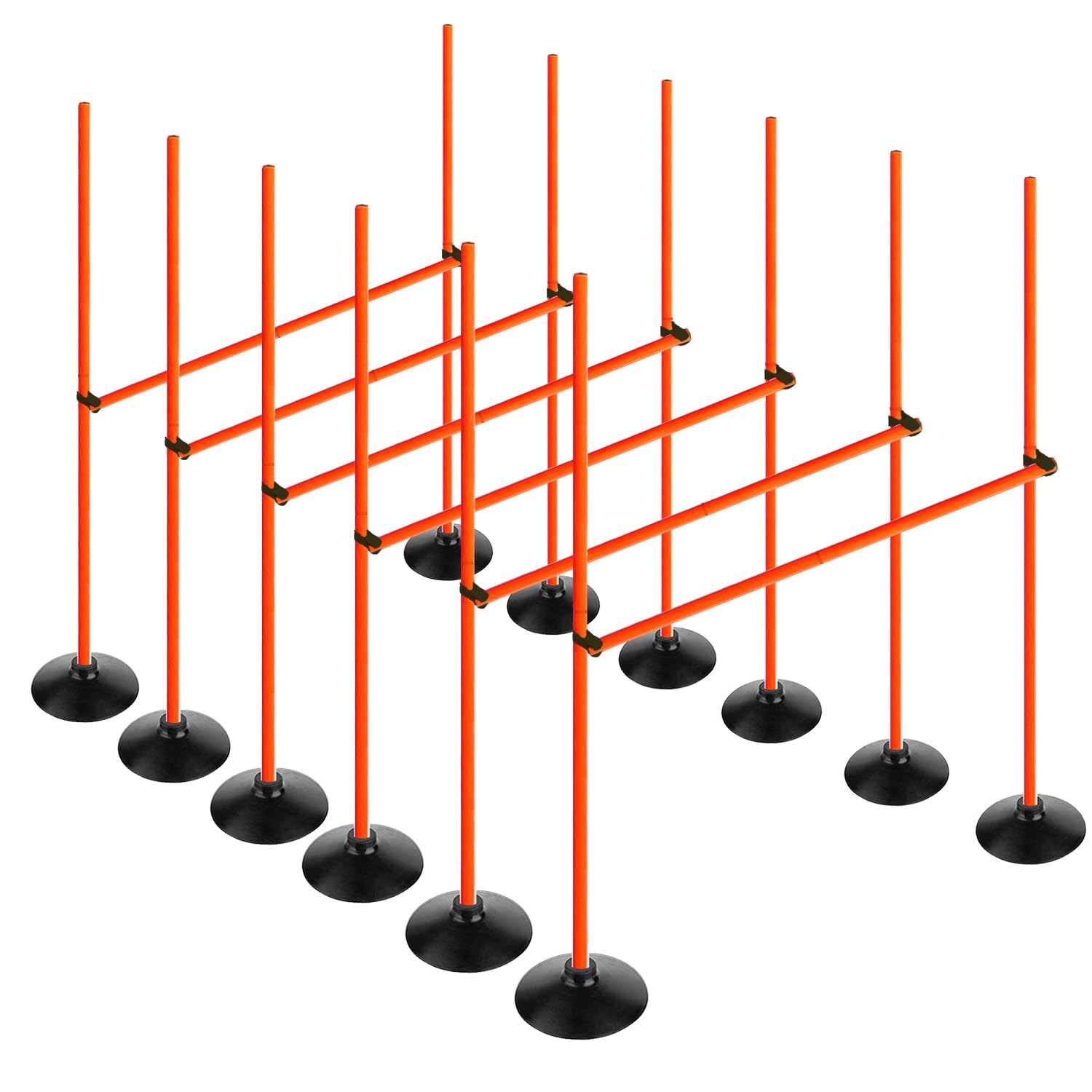 orange adjustable height agility hurdle set multi-function soccer trainning pole set coaching sticks with rubber base