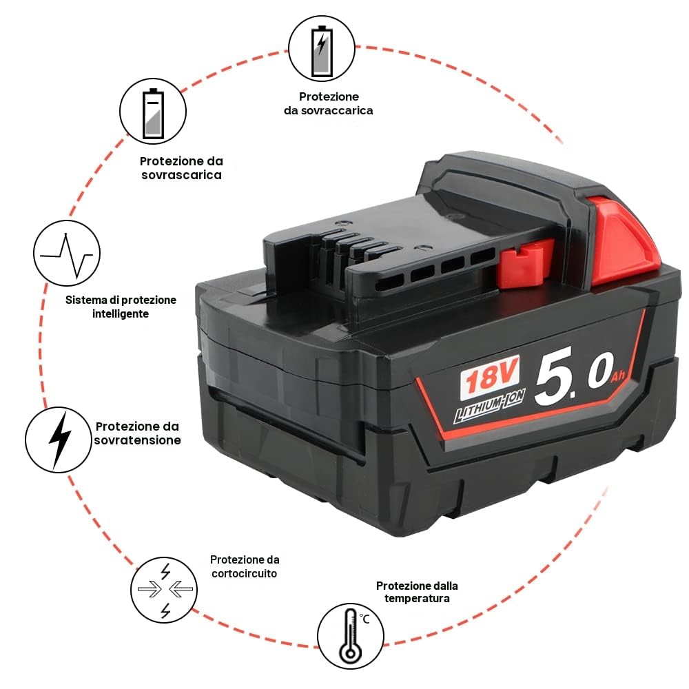 Powarobor M18B5 18V 5.0Ah Batteria di ricambio agli ioni di litio Compatibile con Milwaukee M18 18Volt Batteria 48-11-1860 pack of 2