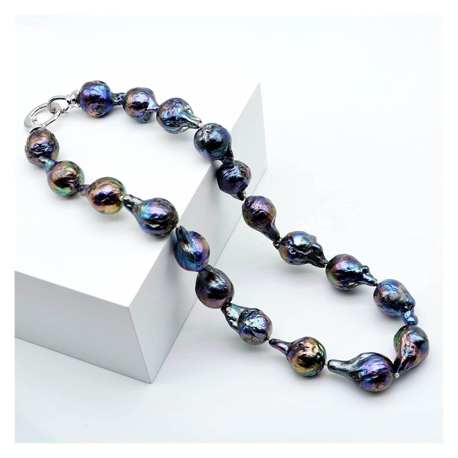 Collar de perlas barrocas de agua dulce AAAA, diámetro 14-15 mm, azul oscuro/verde malaquita/negro, collar corto, collar de perlas for mujer cumplir