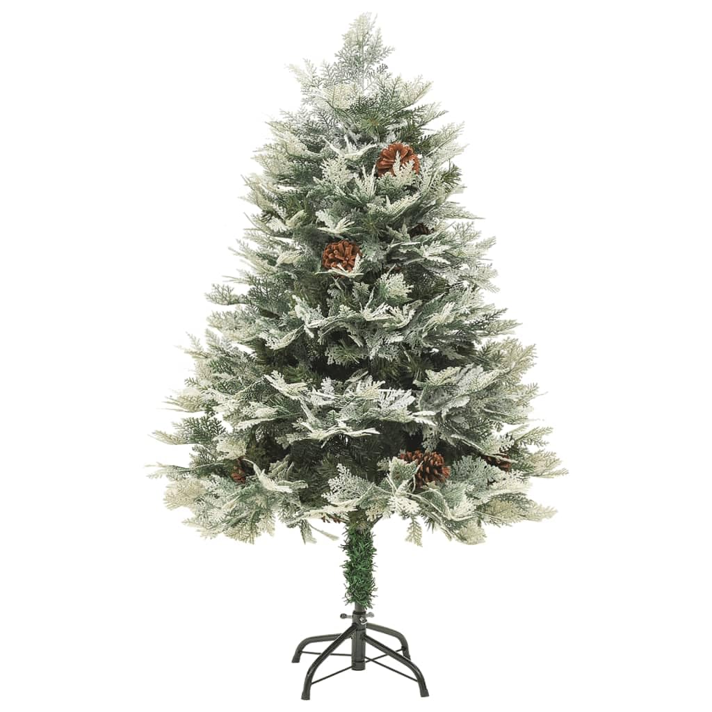 Árbol de Navidad artificial de 150 cm con 150 LED y 30 piñas, diseño plegable de PVC/PE/acero verde y blanco para salón, pasillo y oficina