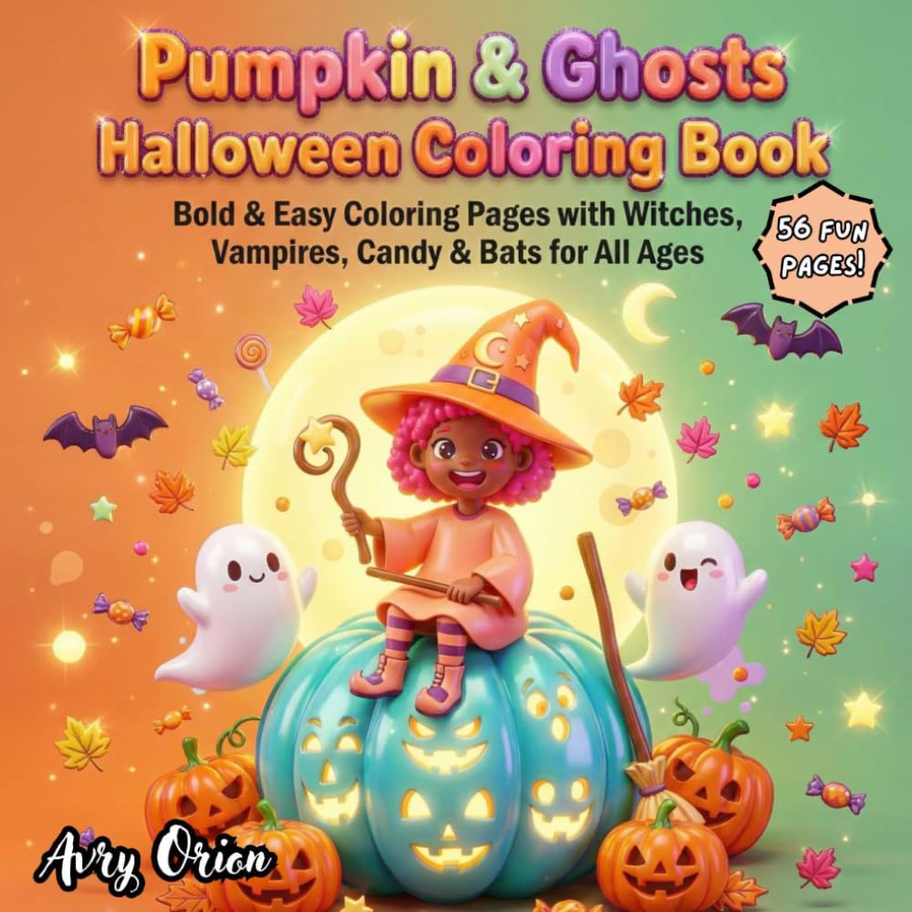 Pumpkin & Ghosts Halloween Coloring Book: Bold & Easy Coloring Pages with Witches, Vampires, Candy & Bats for All Ages
