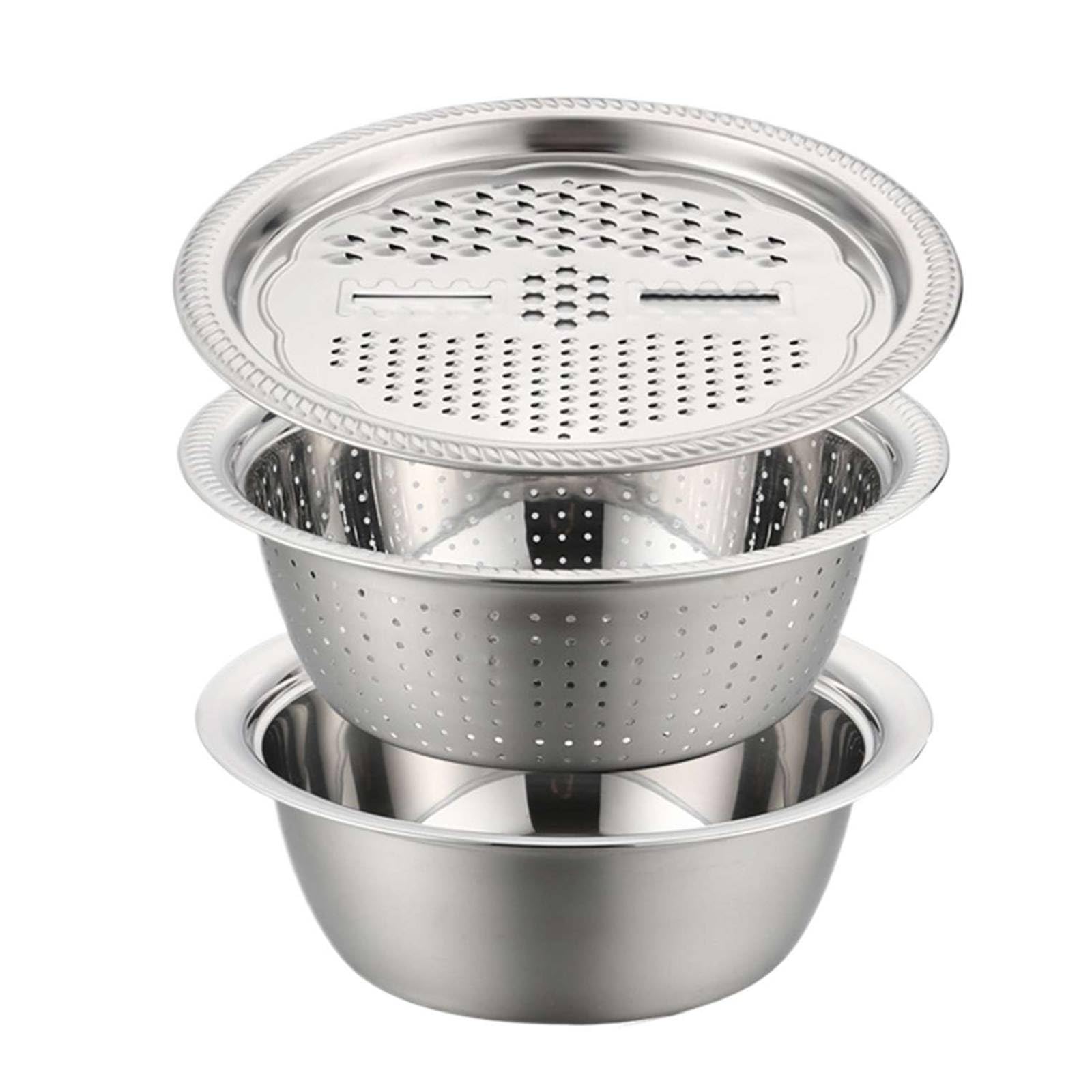 3 in 1 Stainless Steel Grater Drain Basket Vegetable Cutter Salad Bowl