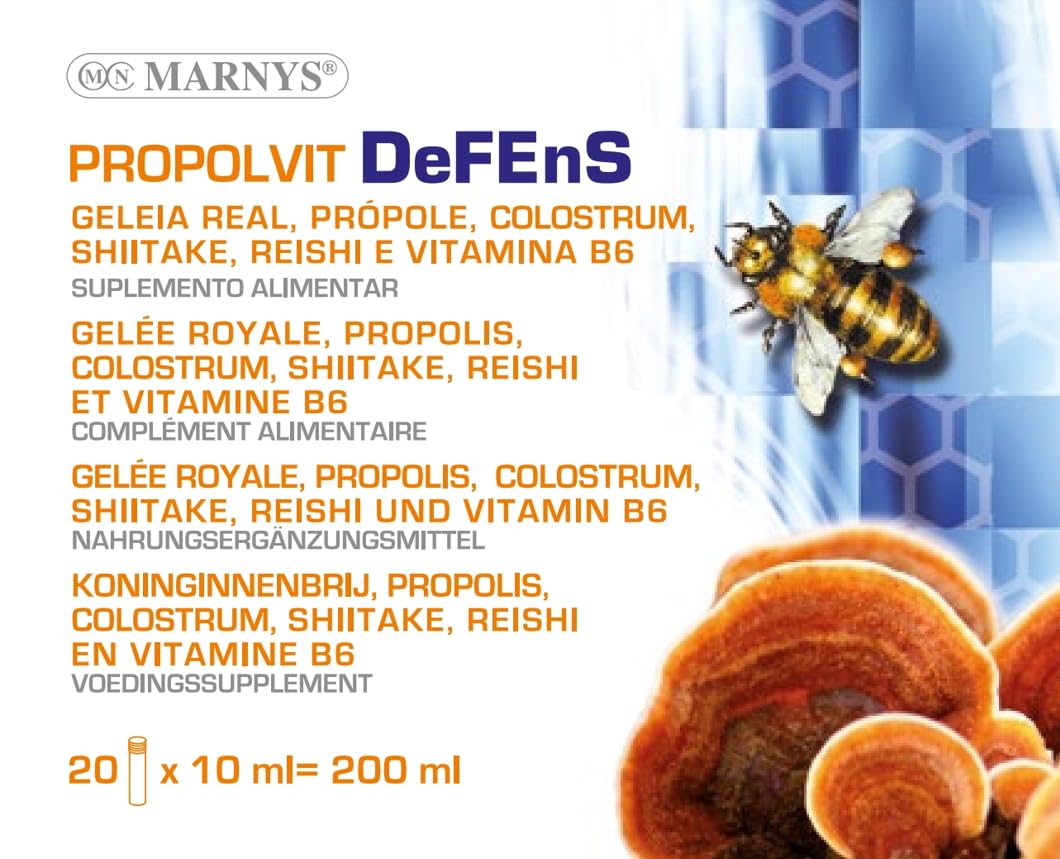 Marnys Propolvit Defens Drinkable Vials 20's - Daily Immune Support with Propolis, Royal Jelly, Colostrum, Reishi & Shiitake Mushrooms & Vitamin B6, Fast-Absorbing Liquid for Adults, Pack of 20
