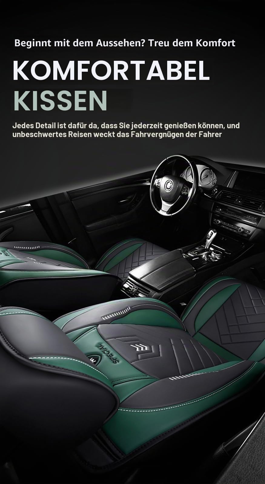 Autositzbezüge Universal Set, Leder Autositzbezug Komplettset, Aus Premium Leder + Einzigartigem Design 5-Sitzer Sitzbezüge (Kompatible Automodelltabelle enthalten)