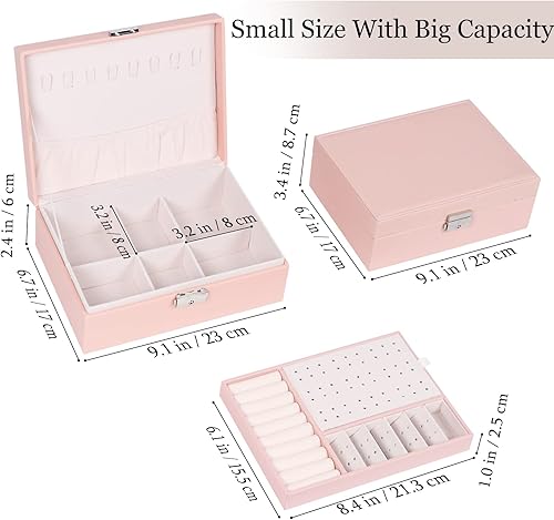 Miniatura 2 de Joyero para mujeres y niñas contenedor organizador de joyas de 2 capas con cerradura estuche de almacenamiento de piel sintética con bandeja