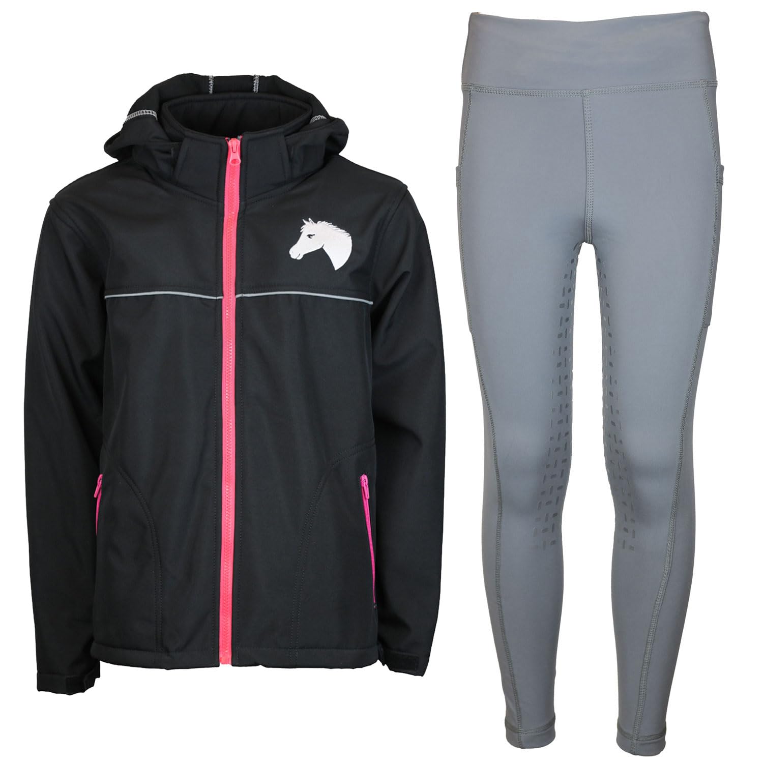 Eva - Set da equitazione per bambini, in softshell, con inserti in silicone, colore: grigio