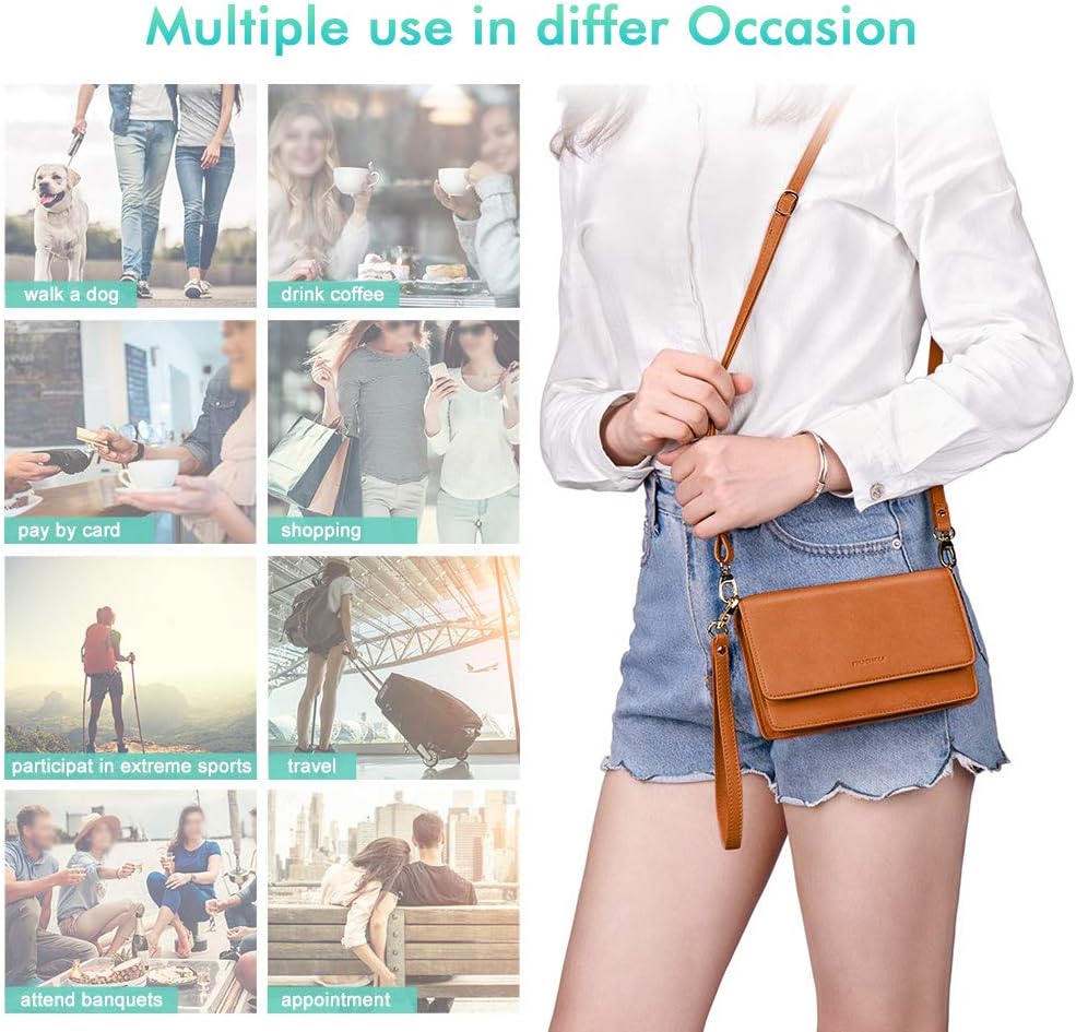 nuoku Women Small Crossbody Bag Cellphone Purse Wallet with RFID Card Slots 2 Straps - Image 6