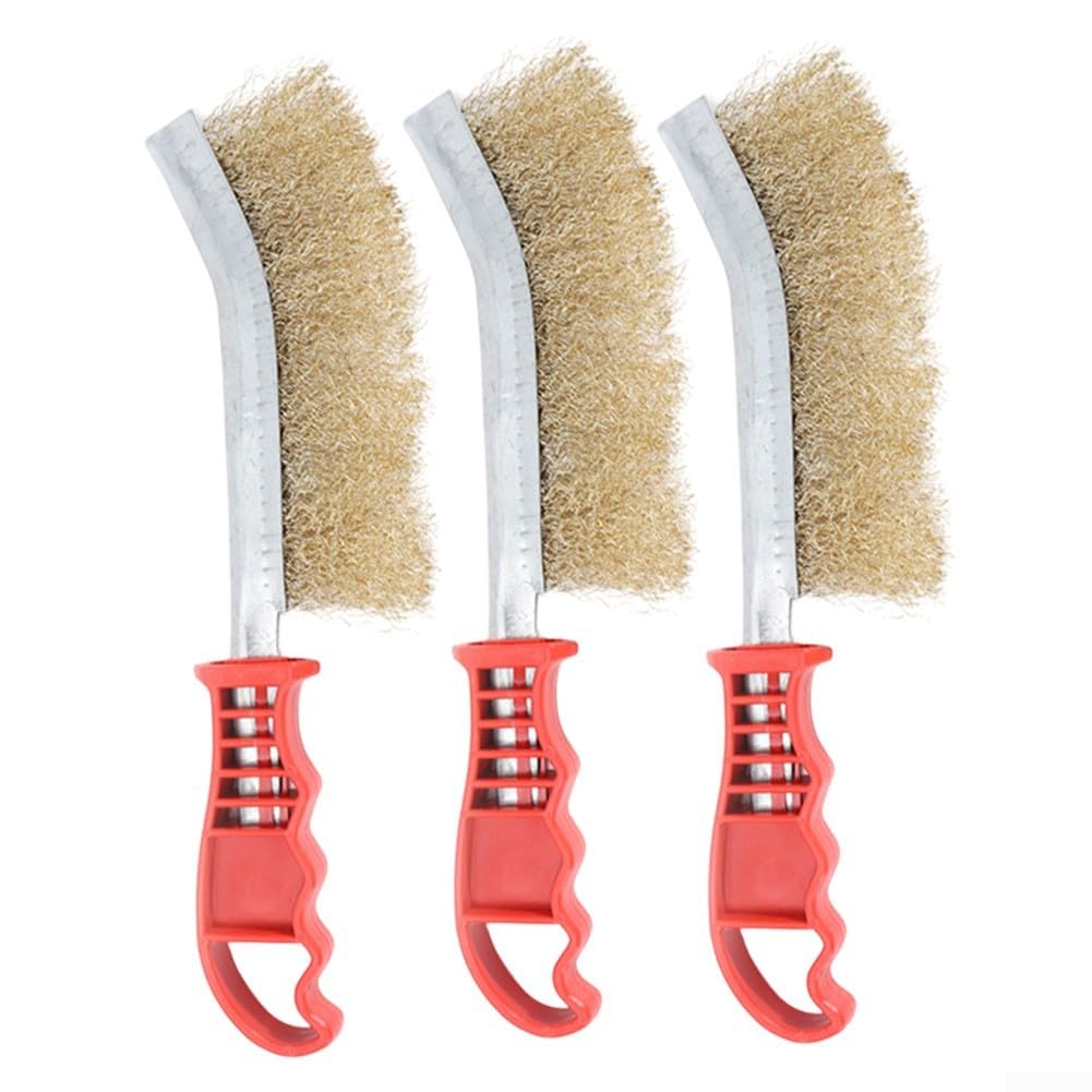 FACULX Pack Of 3 Grill Brass Wire Brushes, Hand Wire Brush Set, Pizza Oven Brush Grill Cleaning Brush, Wire Brush For Cleaning Rust, Paint And Welding Slag