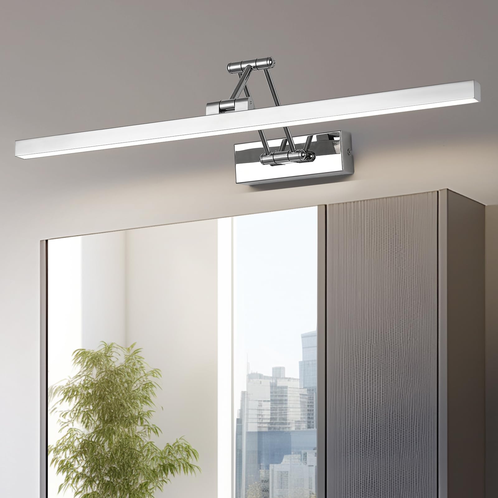 LED lampada a specchio per bagno 60 cm, lampade a specchio rotanti per bagno IP44, luce a specchio per bagno 18W 1440 LM, luci a LED per specchio per bagno, bianco neutro 4000K, cromo
