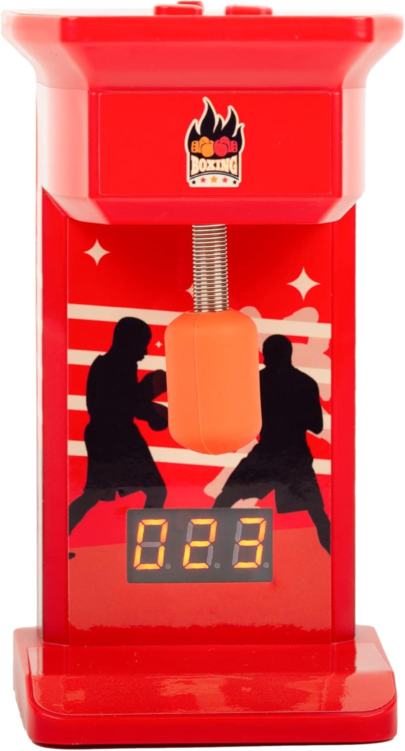 Retro Mini Arcade Finger Boxing Game, Desktop Arcade Machine, Portable Tabletop Finger Punch Bag Game with Score Counter, Great Gifts for Men & Dad - ThumbsUp!, Red