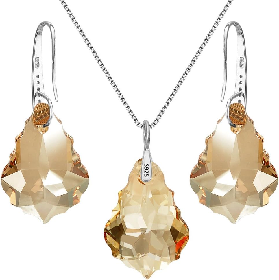 EleQueen 925 Sterling Silver CZ Baroque Drop Pendant Necklace Dangle Earrings Set Made with Austrian Crystal, Valentine's Day/Mother's Day/Christmas Jewelry Gift - Image 4