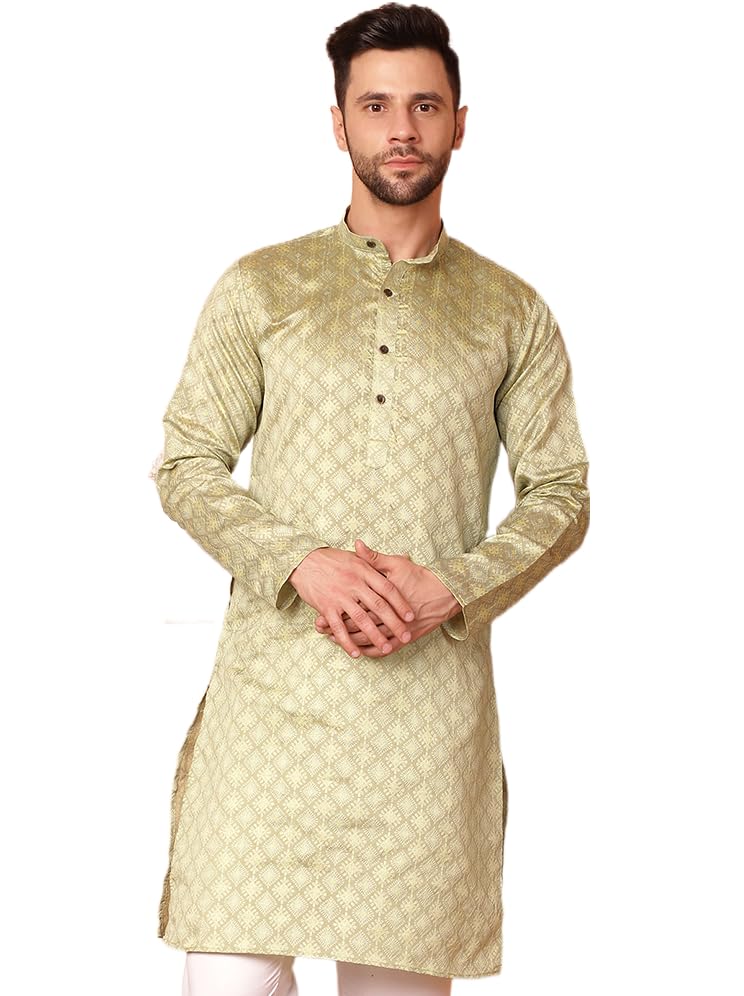 Image of Jompers Silk Men's Regular Fit Woven Design Kurtas