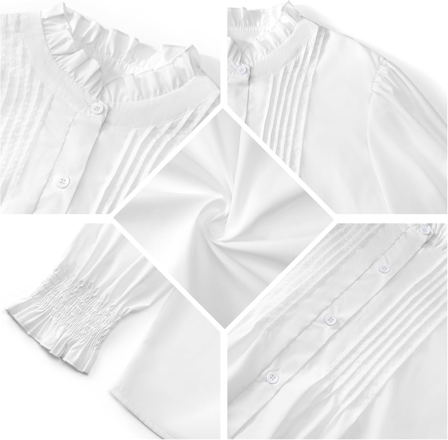 Women's Ruffled Collar Button Down Blouse Victorian Top Long Sleeve Pleated Front Shirt Business Office