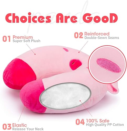 Miniatura 5 de Almohada de viaje para niños para automóvil, avión, almohada suave para el cuello para la cabeza y la barbilla, lindo animal en forma de U, almohada