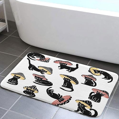 MERCHR Divertida alfombra de baño con diseño de hongo y gato para baño, alfombra única y divertida de arte hilarante, antideslizante, bonita