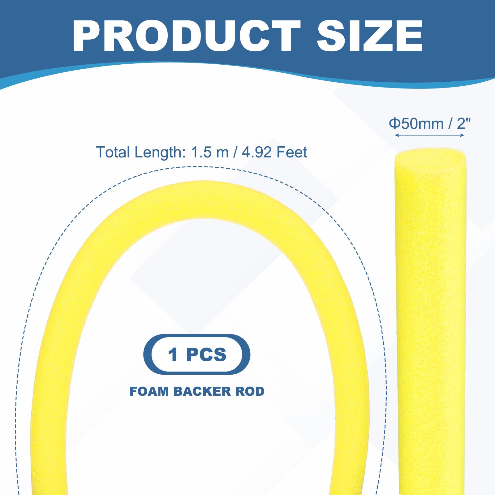PATIKIL Backer Rod 2 in x 4.9 Ft, 1 Pcs Foam Rod Caulk Saver Expansion Joint Filler Rope Weather Strip Foam Noodle for Gaps Concrete Crack Filling DIY Craft (50mm Dia), Yellow