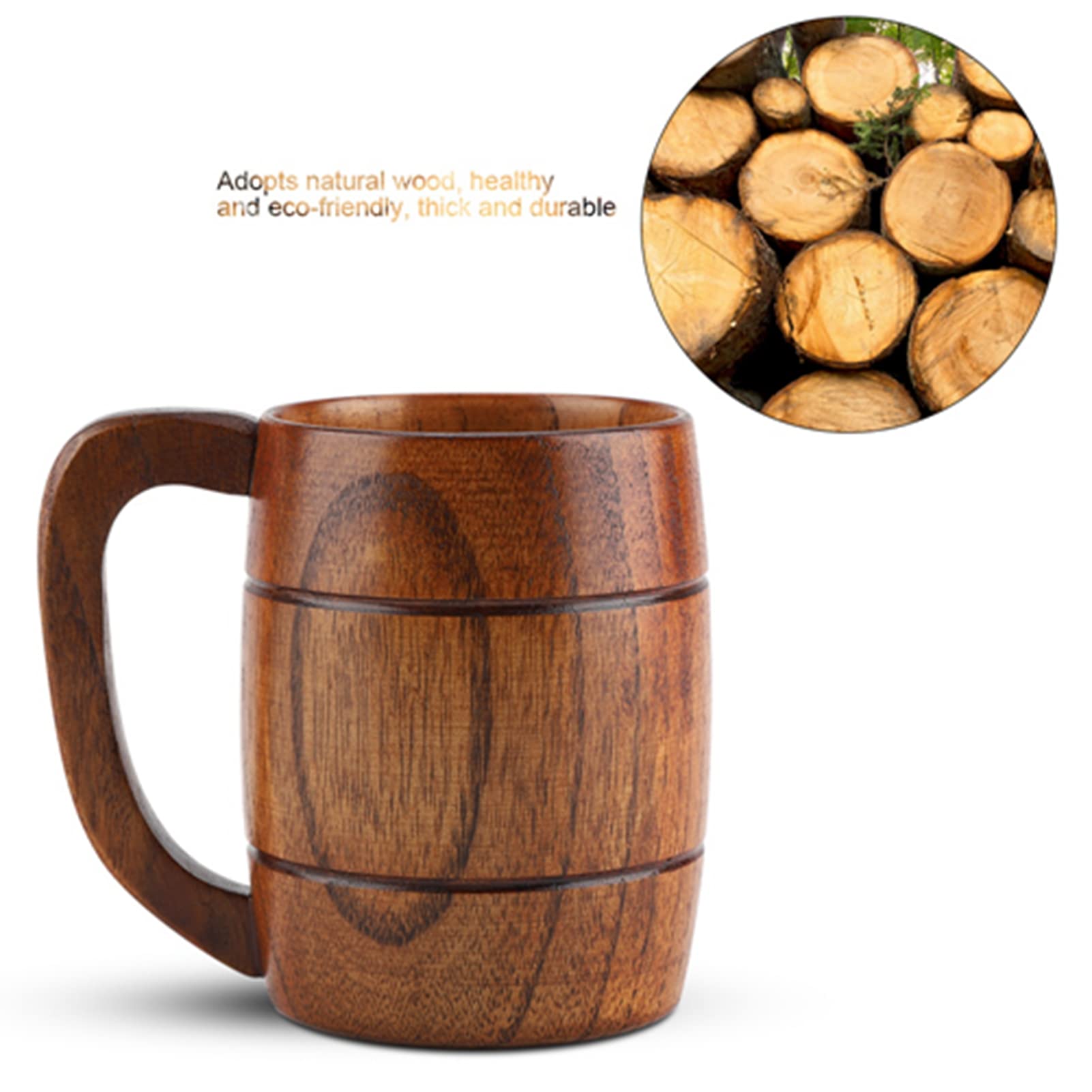 Boccale di Birra in Legno, Boccale di Birra in Legno Naturale Boccale di Birra Retrò Grande Capacità Boccale Classico Medievale con Manico Whisky Caffè Tè Regalo Uomo Accessori Bar Vintage