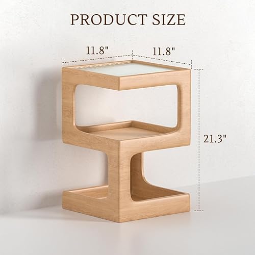 Miniatura 2 de HOMEMORE Mesa auxiliar de madera maciza, mesita de noche de cristal, moderna mesita de noche, mesa auxiliar moderna, no requiere montaje, mesa