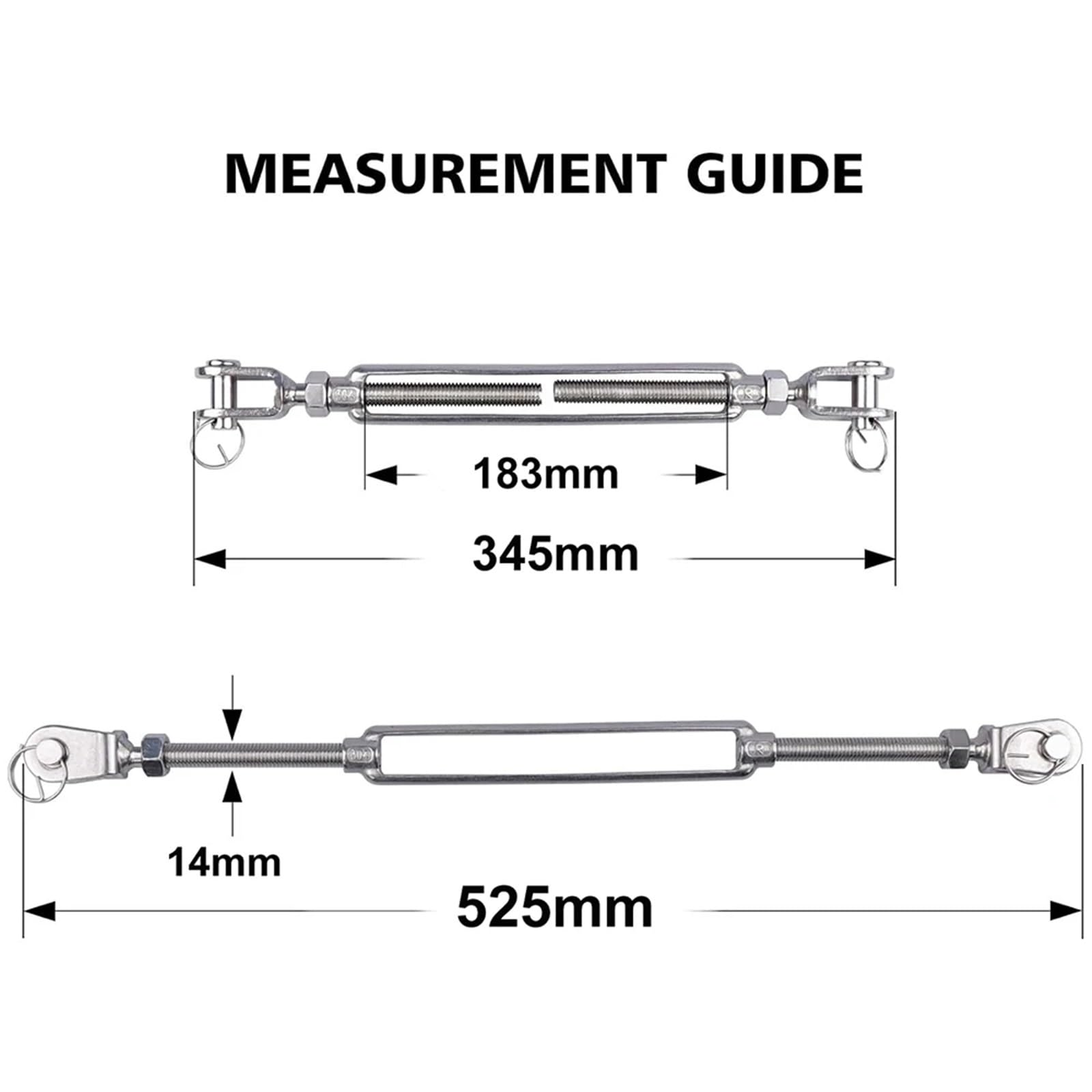 Tendeur Fil De Fer Mâchoires et tendeurs en Acier Inoxydable 304, 2 pièces, M5 M6 M8 M10 M12 M14 M16 for Tendre la chaîne de câble(M14)
