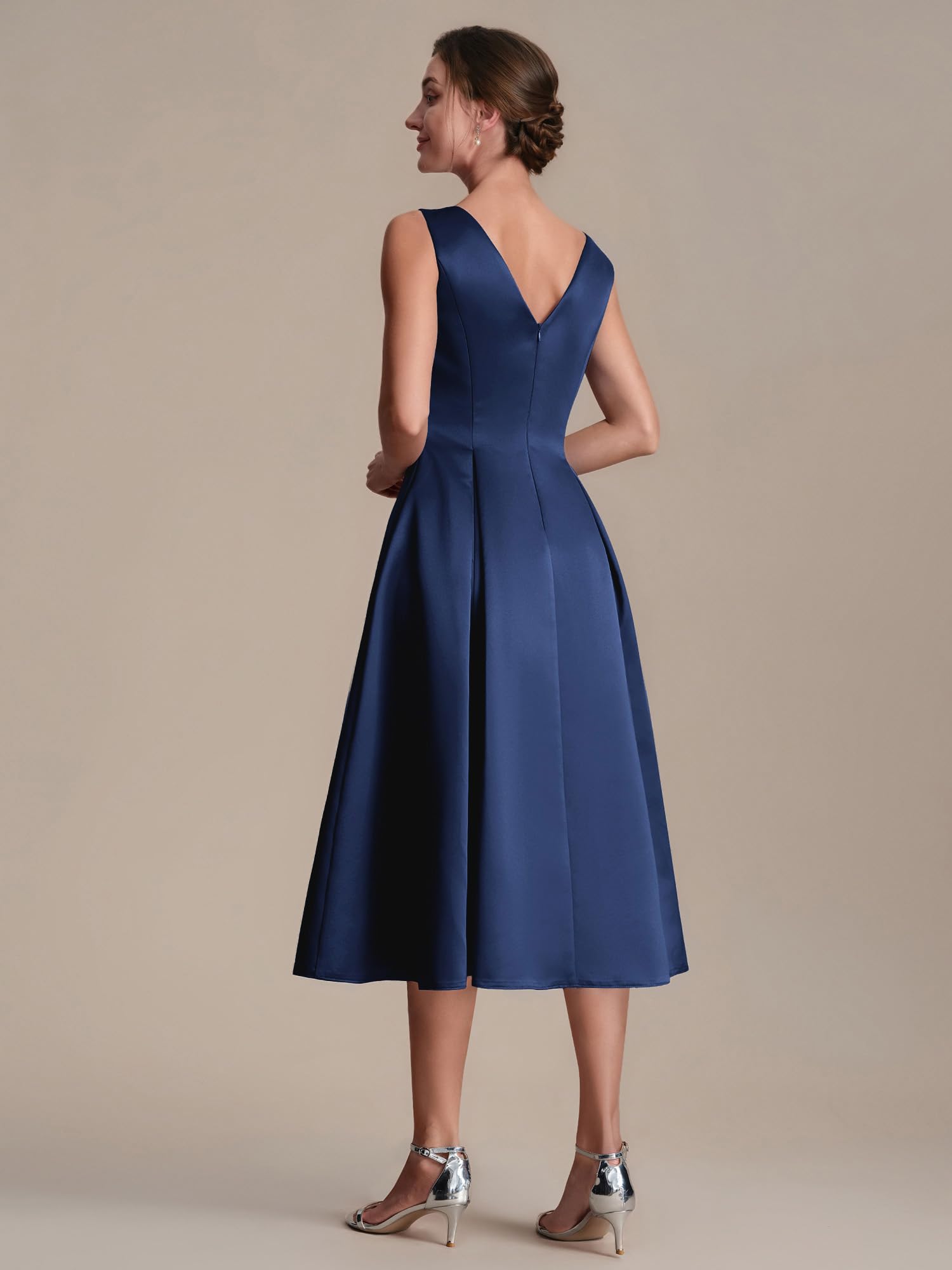 Ever-Pretty Vestito Donna Elegante Collo a Barchetta Senzamaniche Satin Midi Gonna a Ruota EG02775