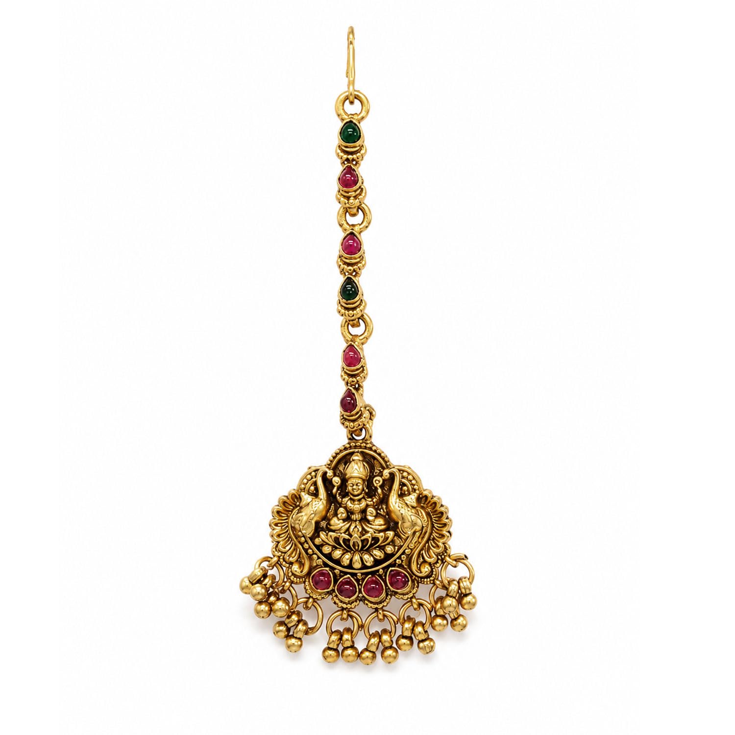 vama FASHIONS 18K Gold Plated Traditional Stone Lakshmi Devi Design South Indian Maang Tikka Wedding Bridal Papadibilla Temple Jewellery For Women For Girls-picture-35