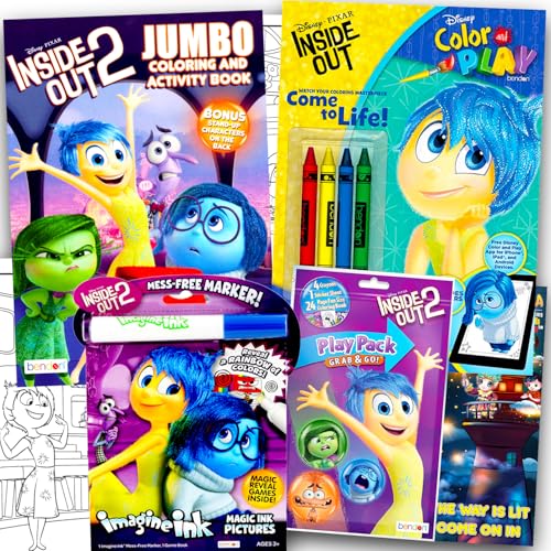Disney Inside Out 2 Coloring Book Set - Bundle of 2 Pixar Inside Out Coloring Books Mess Free Imagine Ink Play Pack Crayons Stickers for Girls