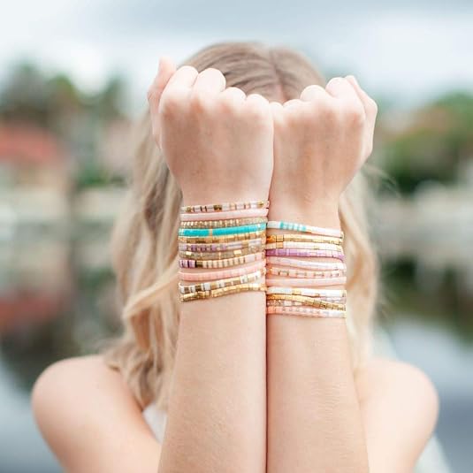 KELITCH Braccialetti Fatti A Mano In Set Da 2 - Perline Miyuki Colorate, Regolabili, Gioielli Impilabili Unisex - 2