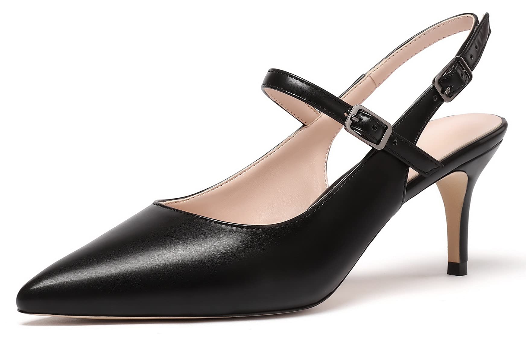 Eldof Women's Pointed Toe Slingback Pumps, Low Heel Ankle Strap Chic Sandals, Classy Kitten Heel 2.5" Heel for Office Dress