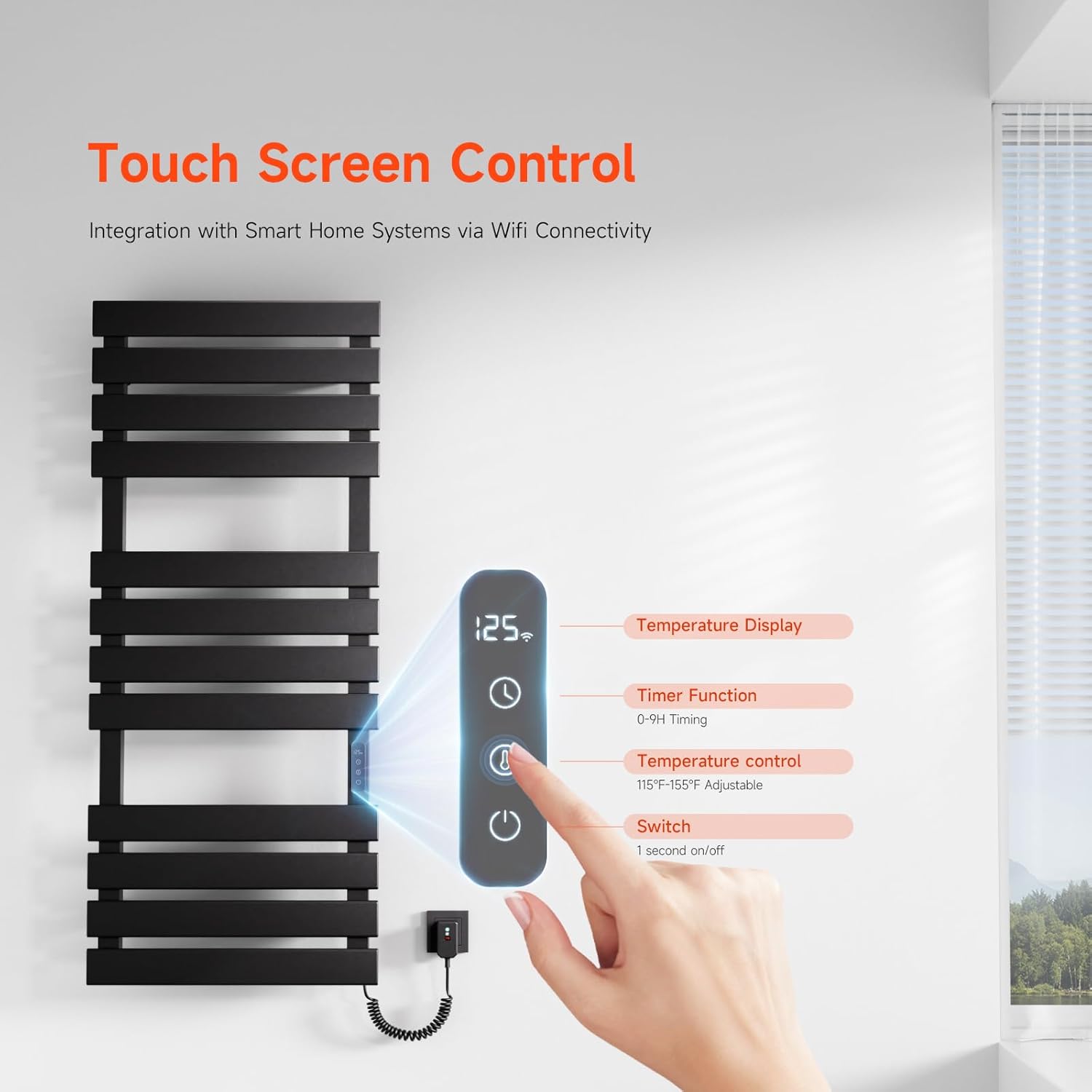 Black 51x22 Inch WiFi Wall Mounted Electric Towel Warmer
