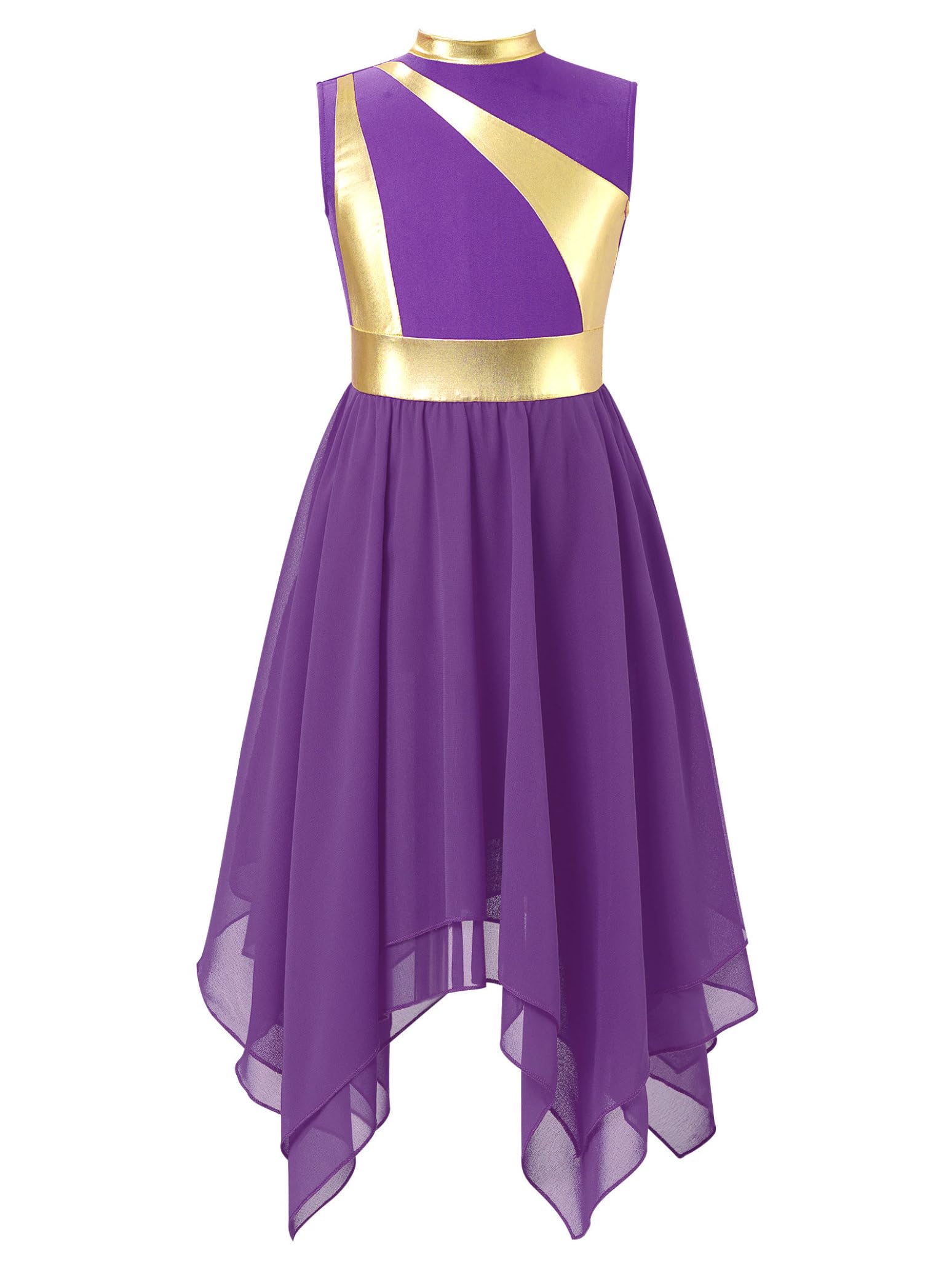 Winnrchan Kids Girls Liturgical Praise Dance Dress Color Block Asymmetrical Worship Church Prayers Dance Costume
