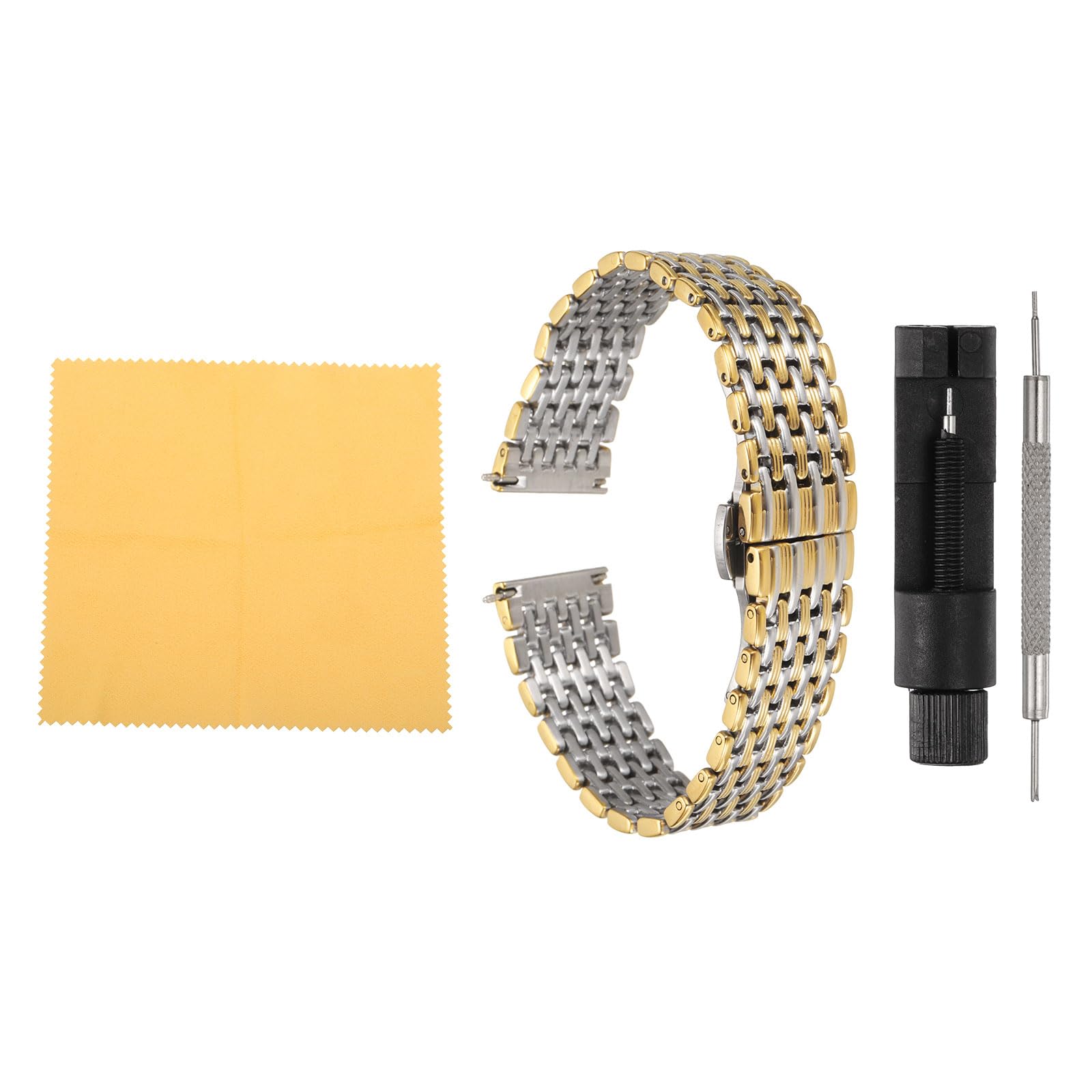 HARFINGTON Stainless Steel Mesh Watch Band 18mm Quick Release Metal Watch Strap Adjustable Fold Butterfly Clasp Replacement Bands for Men Women, Silver Gold