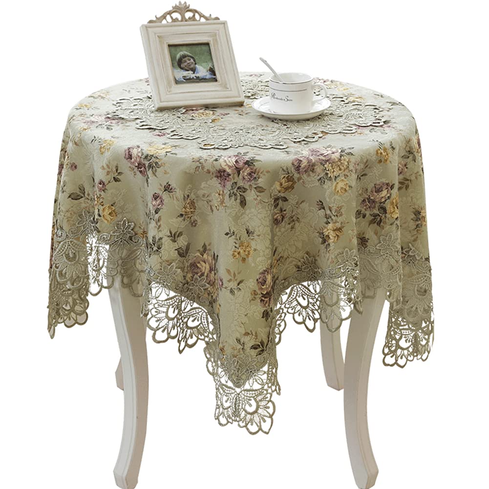 Nappe en dentelle anti-taches facile à laver chemin de table brodé sans pli pour salon moderne