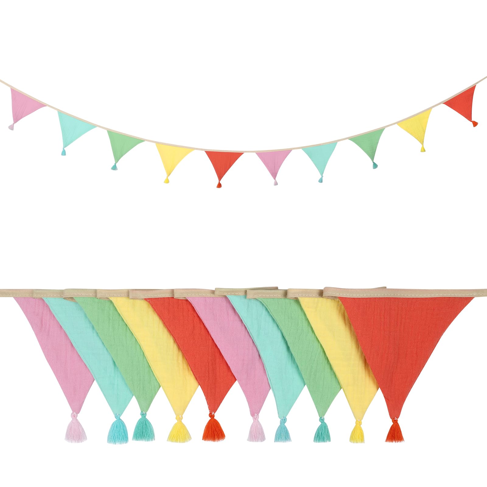 Alaoo Fabric Bunting Banner, 2.6M Triangle Garland Flags Tassels, Mix