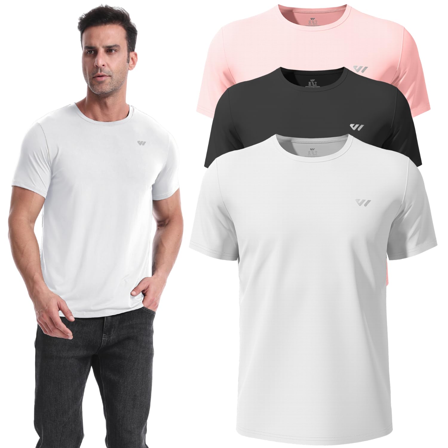 3 or 5er Pack Sport Tshirts Herren Kurzarm,Funktionsshirt Atmungsaktiv & Schnelltrocknend,Fitness Shirt für Training,Laufen,Wandern,Gym,Outdoor-Sport