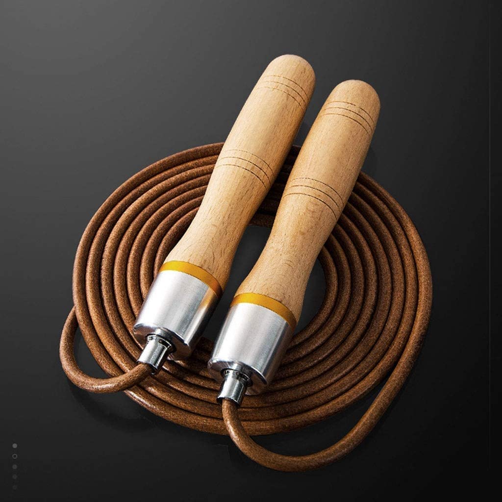 Corde à Sauter En Cuir Véritable - Poignée En Bois, Roulements 360°, Longueur Réglable Pour Fitness Et Cardio