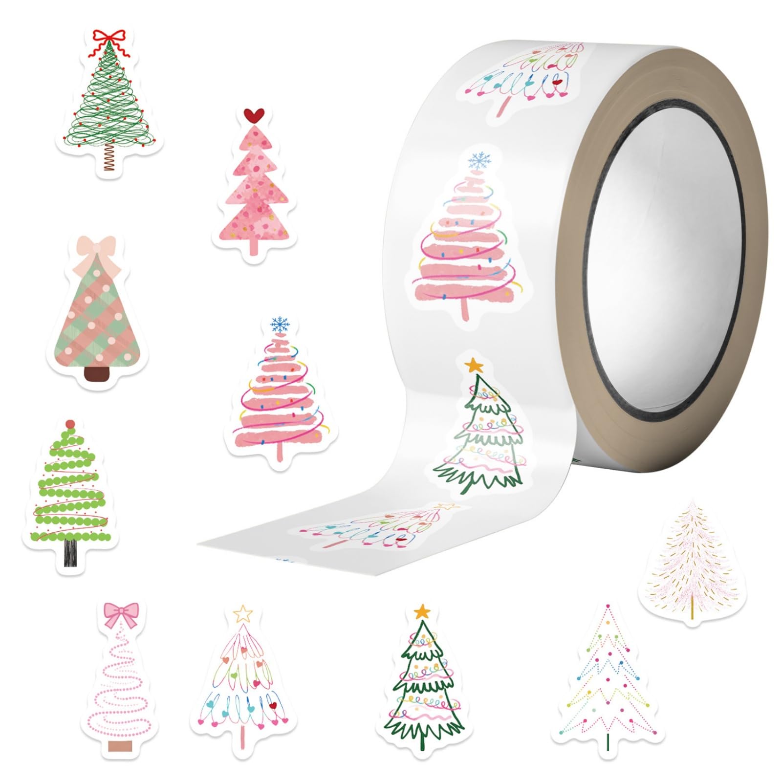 500Pcs / Roll Holiday Tree Stickers Durability PVC Cartoon Patterns Tablet Phone Notebook Decorative Labels Colorful Holiday Decals
