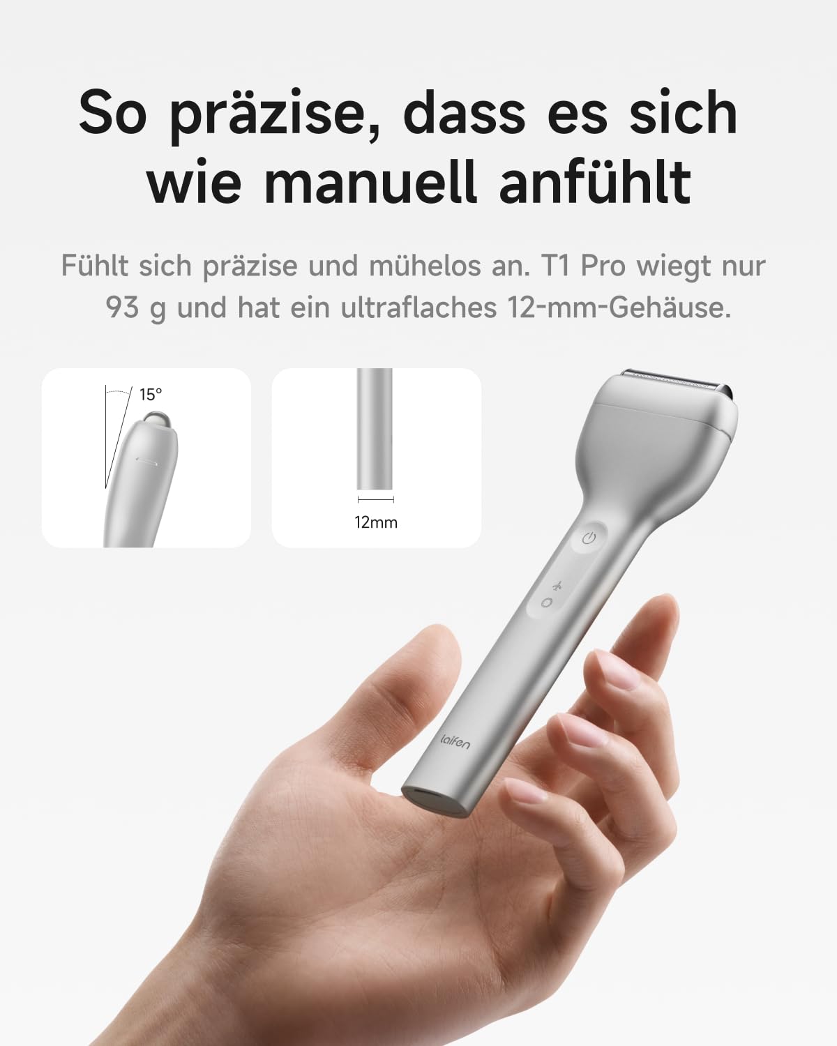 Laifen T1 Pro Rasierer Herren, Elektrorasierer mit Hochgeschwindigkeitsmotoren 12.000 Schnitte/min.*2, 100 Minuten Akkulaufzeit, Wasserdicht nach IPX7, Reisetauglich(Aluminiumlegierung)